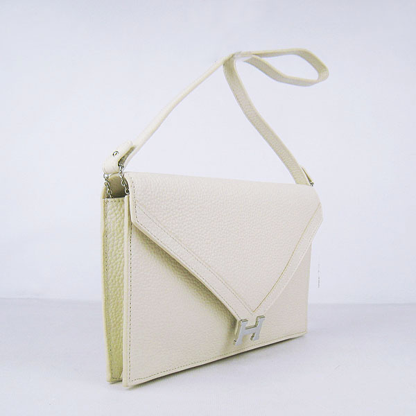 7A Hermes Togo Leather Messenger Bag Off-White With Silver Hardware H021 Replica - Click Image to Close